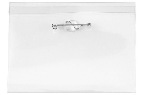 Pack of 100 - Clear Rigid Vinyl Horizontal Name Tag Holder with Nickel-Plated Steel Pin 4" x 3"