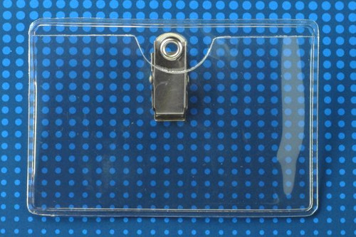 Pack of 100 - Premium Vinyl Horizontal Clip-on Badge Holder 3.4" x 2.25"