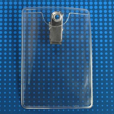 Pack of 100 - Premium Vinyl Vertical Clip-on Badge Holder 2.38" x 3.38"