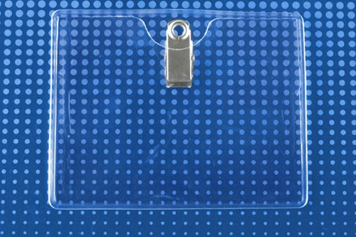 Pack of 100 - Premium Vinyl Horizontal Clip-on Badge Holder 4" x 3"