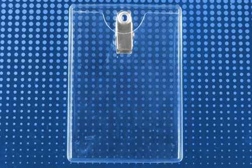 Pack of 100 - Premium Vinyl Vertical Clip-on Badge Holder, 2.75" x 3.87"