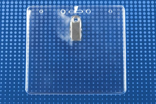 Pack of 100 - Clear Vinyl Horizontal Badge Holder with U Bulldog Clip Slot and Chain Holes 4" x 3"