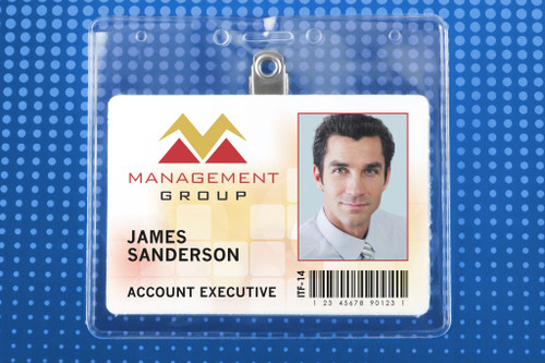 Pack of 100 - Clear Vinyl Horizontal Badge Holder with U Bulldog Clip Slot and Chain Holes 4" x 3"