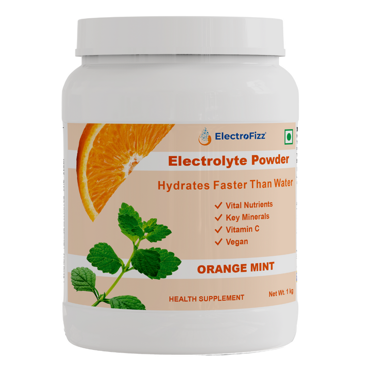 ElectroFizz Instant Hydration Drink Powder, Electrolytes,  Vitamin C,  Probiotics-Orange Mint 1Kg Jar Pack