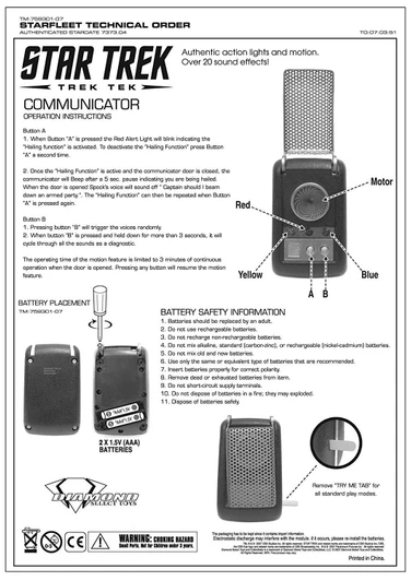 DIAMOND SELECT TOYS Star Trek: The Original Series: Communicator Electronic Role Play