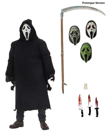 NECA  SCREAM 7" Scale Action Figure - Ultimate Ghost Face

Ghost Face, a costume worn by every villain in the Scream franchise, stands approximately 7″ tall, is dressed in an all fabric robe for full pose ability, and comes with a disturbing amount of sharp objects including 3 knives and a scythe. This Ultimate offering also comprises of 4 interchangeable heads including the original mask, the bloody variant, a zombie mask, and a glow in the dark mask.

Window box packaging