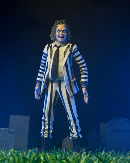 Beetlejuice (1988) - 7" Scale Action Figure – Black and White Striped Suit Beetlejuice in Blister Packaging