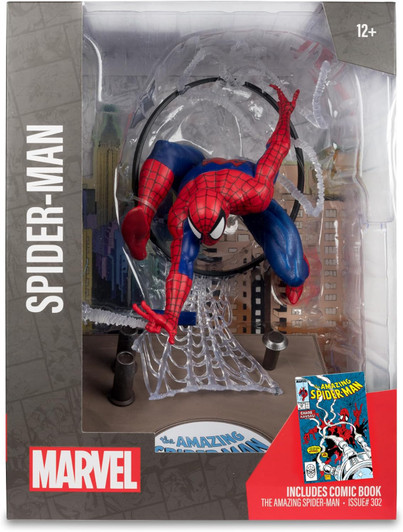 McFarlane Toys - Marvel Spider-Man 1:6th Scale Posed Figure with Scene & Comic (Based on The Amazing Spider-Man #301)