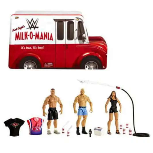WWE Wrestling Elite Collection Epic Moments Kurt Angle, Steve Austin & Stephanie McMahon Action Figure 3-Pack "Milk-O-Mania"