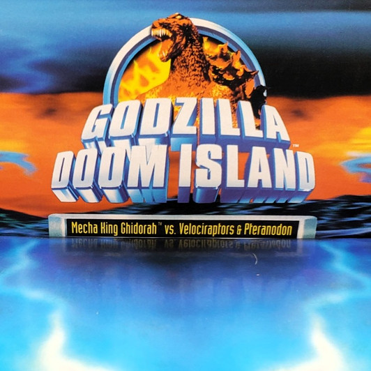 Trendmasters (1997) GODZILLA DOOM ISLAND Mecha King Ghidorah vs. Velociraptors and Pteranodon