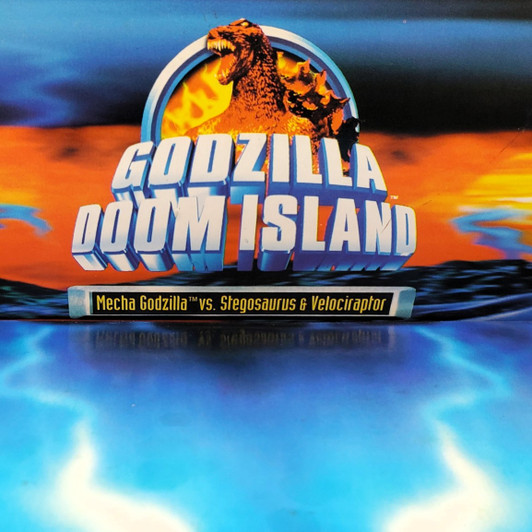 Trendmasters (1997) GODZILLA DOOM ISLAND Mecha Godzilla vs. Velociraptor and Stegosaurus