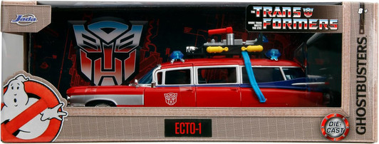 Jada Toys 1:24 Ghostbusters Ecto-1 Mashup with Optimus Prime G1 Graphics Die-Cast Car