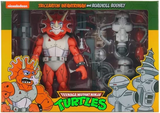 NECA TMNT(Cartoon) - 7" Scale Action Figure - Triceraton Infantry and Roadkill Rodney 2pk