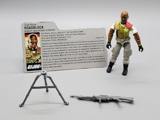 Hasbro (1986) GI JOE ROADBLOCK (v2) HEAVY MACHINE GUNNER  action figure complete with file card