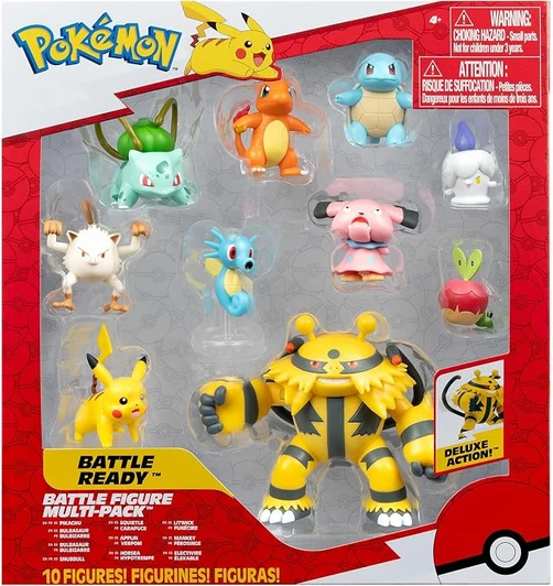 Pokemon Battle Ready Deluxe Action 10 Figure Multi-Pack Pikachu, Charmander, Bulbasor, Snubbull, Squirtle, Applin, Horsea, Litwick, Mankey, and Electivire