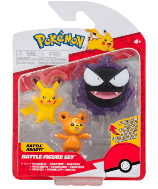 Spin Master Pokémon Battle Figure Set Pikachu, Teddiursa and Gastly