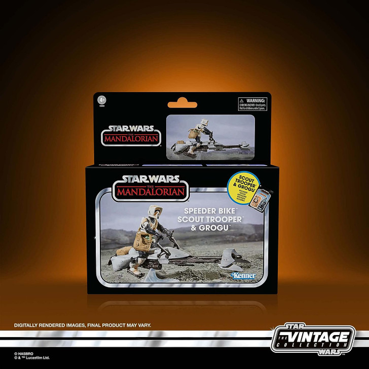 Hasbro Star Wars Vintage Collection The Mandalorian  Speeder Bike,  Scout Trooper and Grogu 3.75" action figure