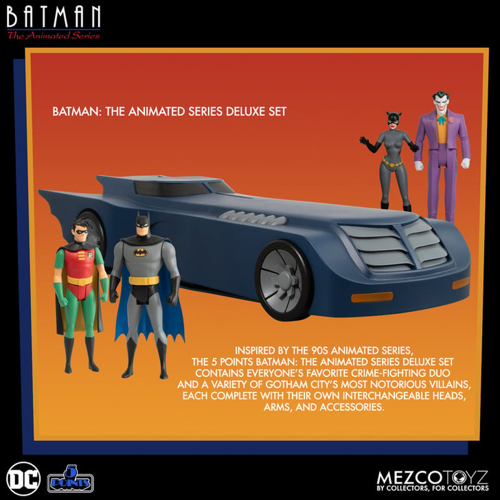 Mezco Batman: The Animated Series 5 Points Figure set and Batmobile