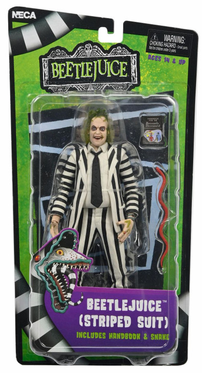 Beetlejuice (1988) - 7" Scale Action Figure – Black and White Striped Suit Beetlejuice in Blister Packaging