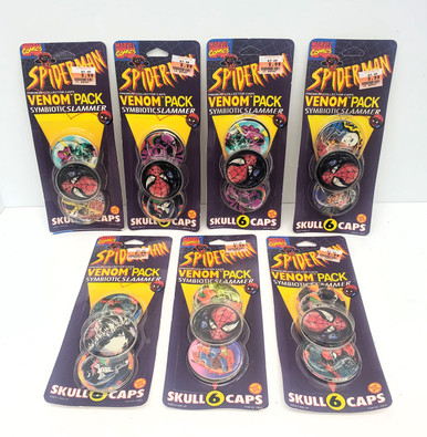 新品未開封　THE LEGEND OF BERTRAM ToyBiz (1994) Spider-Man VENOM Symbiotic Slammer 7 PACKS