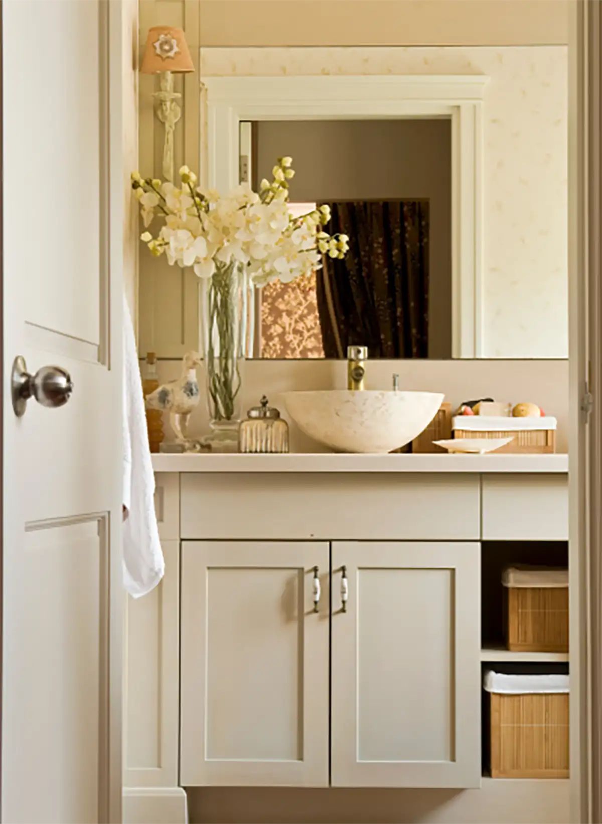 bathroom remodel brown rounded edge drawer fronts and cabinet doors