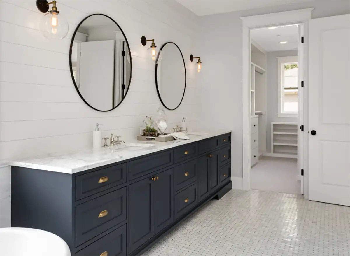 bathroom remodel white square edge drawer fronts