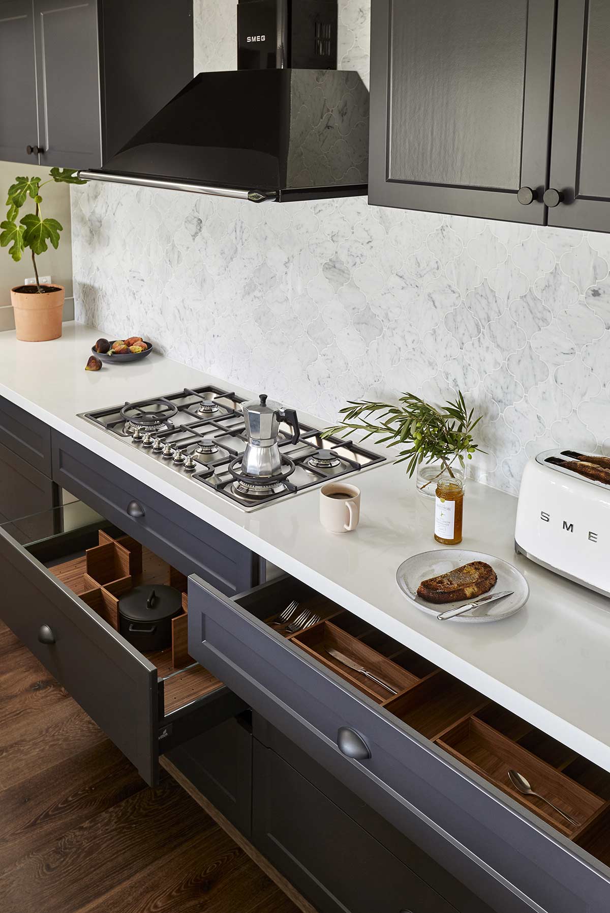 kitchen remodel white square edge drawer fronts