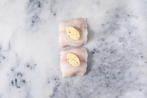 2 Haddock Fillets portions with Lemon Zest and Chive Butter