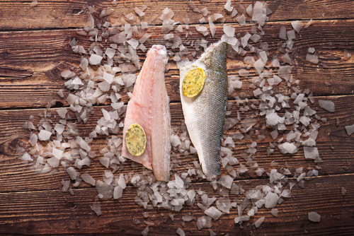 2 Sea Bass Fillets with Roasted Garlic and Herb Butter