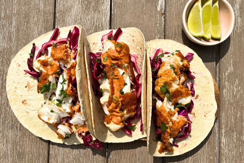 Cod Loin Tacos with Red Cabbage Slaw