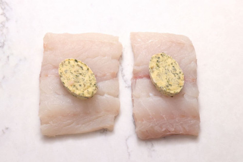 2 Haddock Fillets portions with Caper and Gherkin Butter