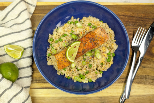 Garlic & Ginger Egg Fried Rice with Soy-Glazed Salmon