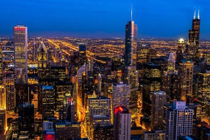 Chicago City Skyline At Night Chicago City Skyline At Night