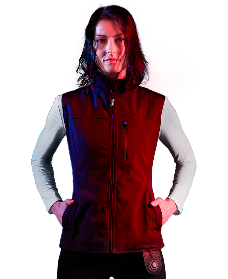 Confident woman wearing ewool PRO heated vest for women