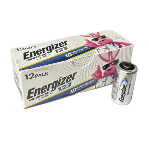 Energizer Industrial CR123A lithium battery 12-pack for security sensors and access control