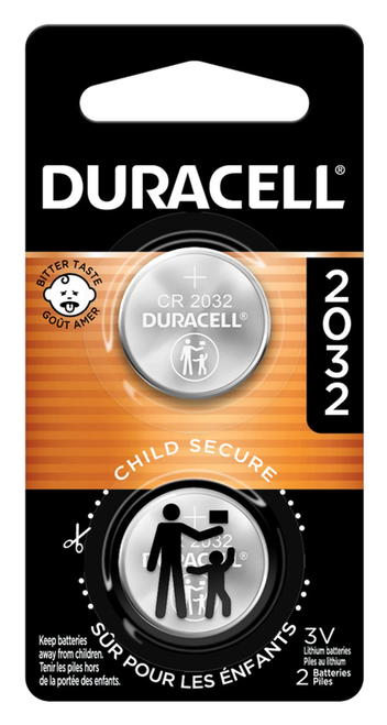Duracell CR2032 3V lithium coin cell battery 2-pack