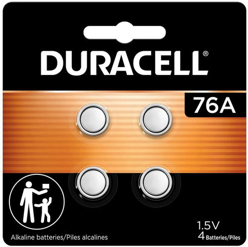 Duracell 76A LR44 A76 1.5V alkaline button cell batteries, 4 pack