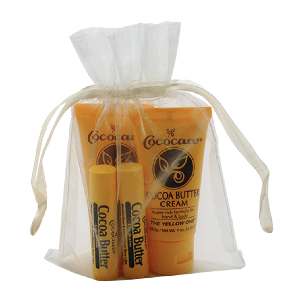 Cocoa Butter Skin and Lip Gift Bag with two Cocoa Butter Creams and two Cocoa Butter Lip Balms.