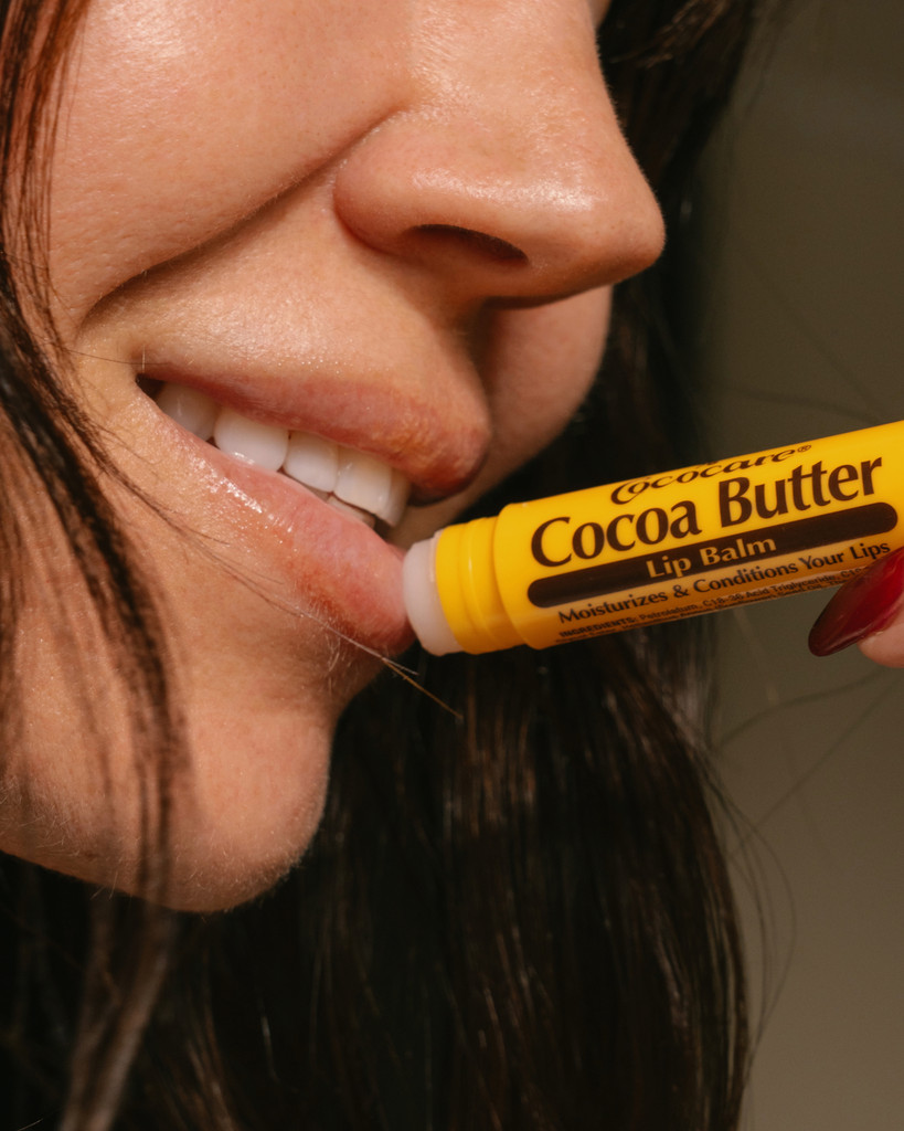 Cocoa Butter Lip Balm in use