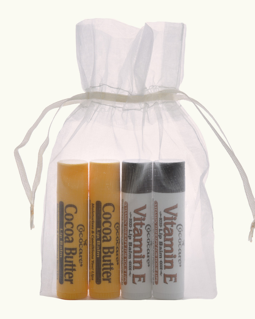 Cocoa Butter and Vitamin E  4 Piece Lip Balm Gift Bag