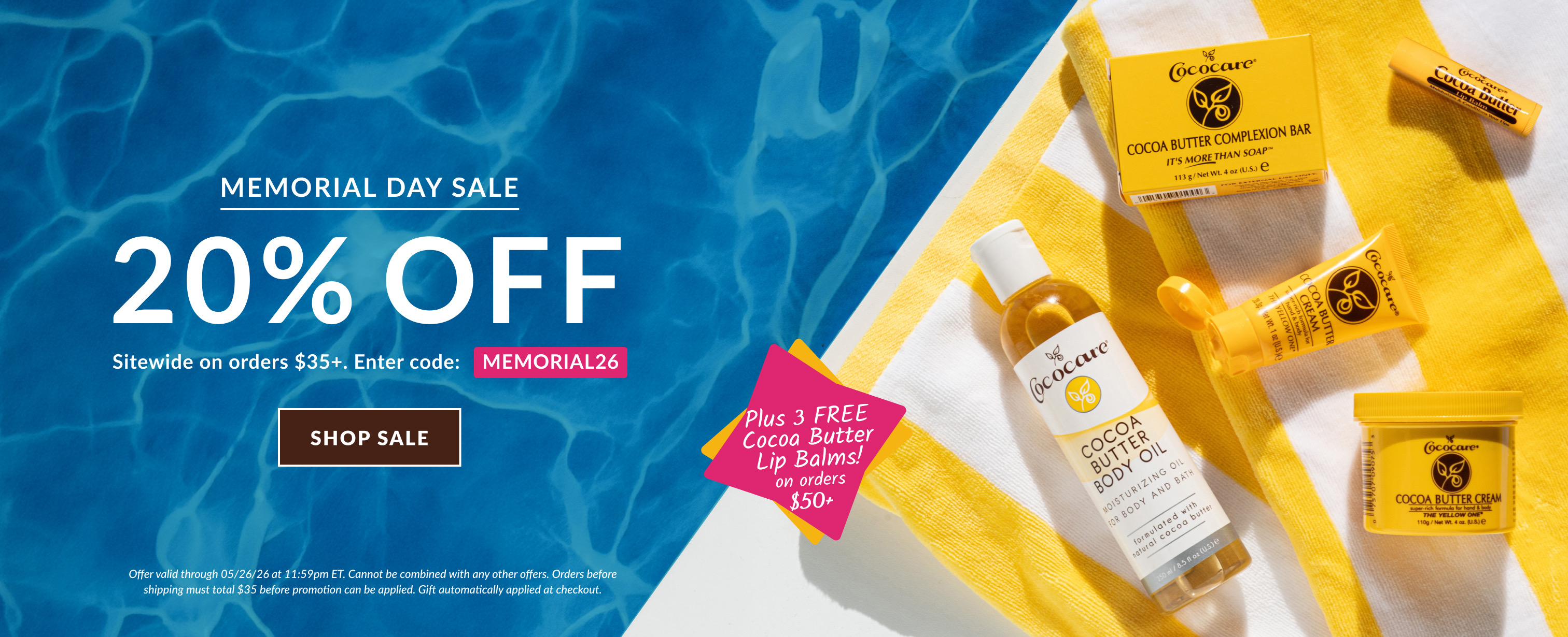 20% off Orders $35 or more plus free gift on orders $50 or more