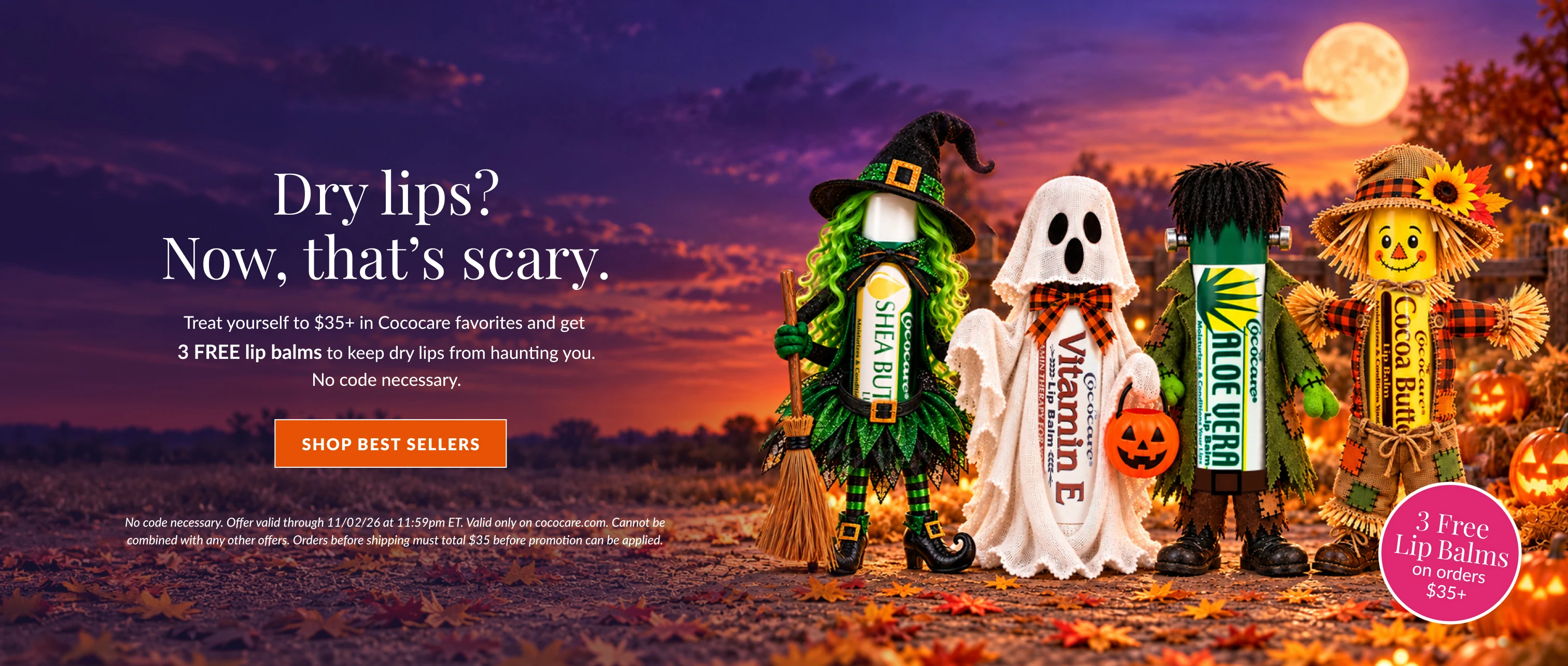 Dry Lips? Now, that's scary. Three FREE lip balms with orders $35 or more
