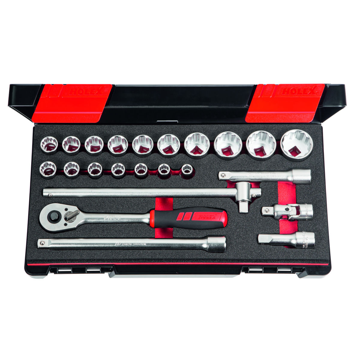 637818) Socket set 1/2 inch square drive 23 pieces