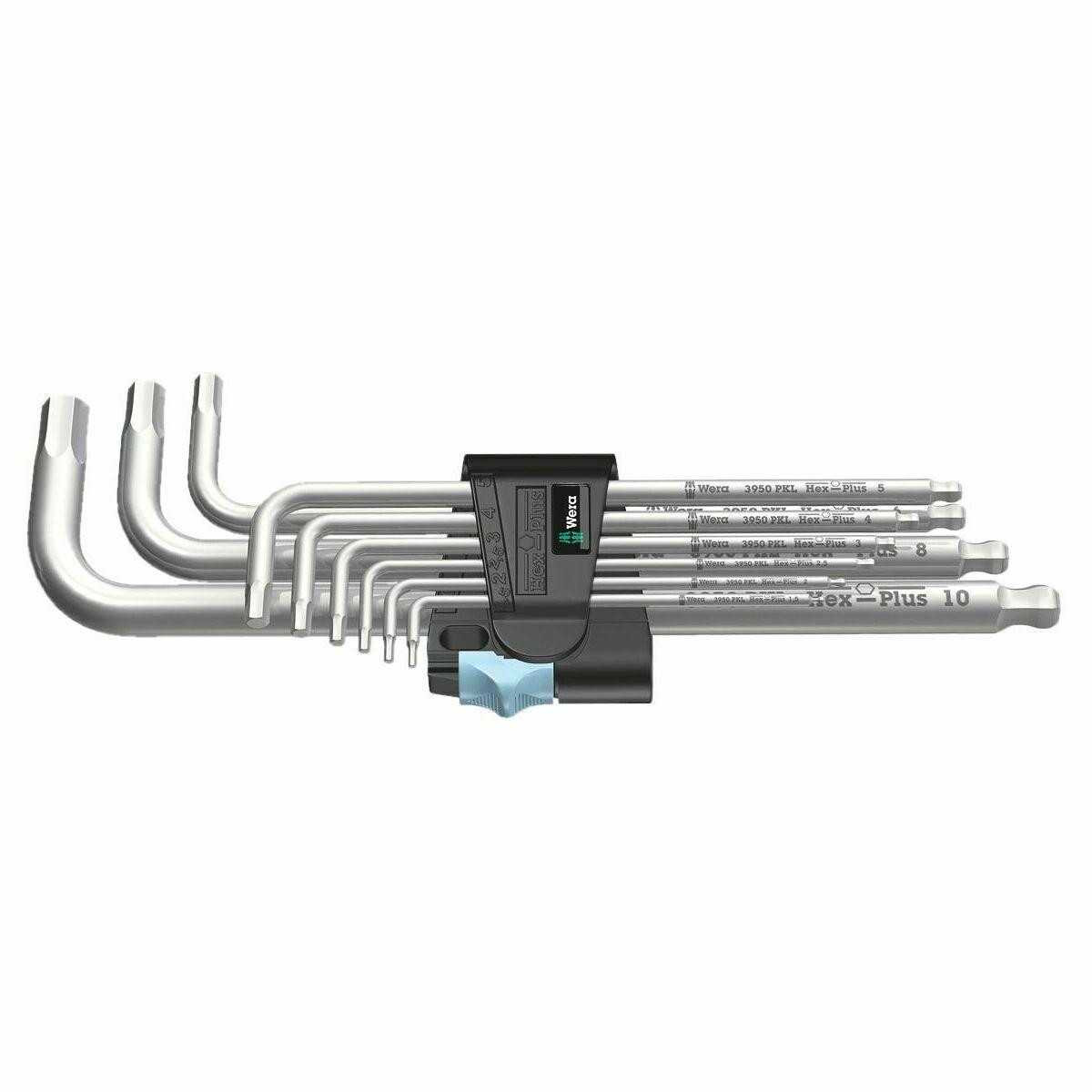 Wera Hex-Plus Hexagon Key L-Wrench Ball End Set of 9, Stainless