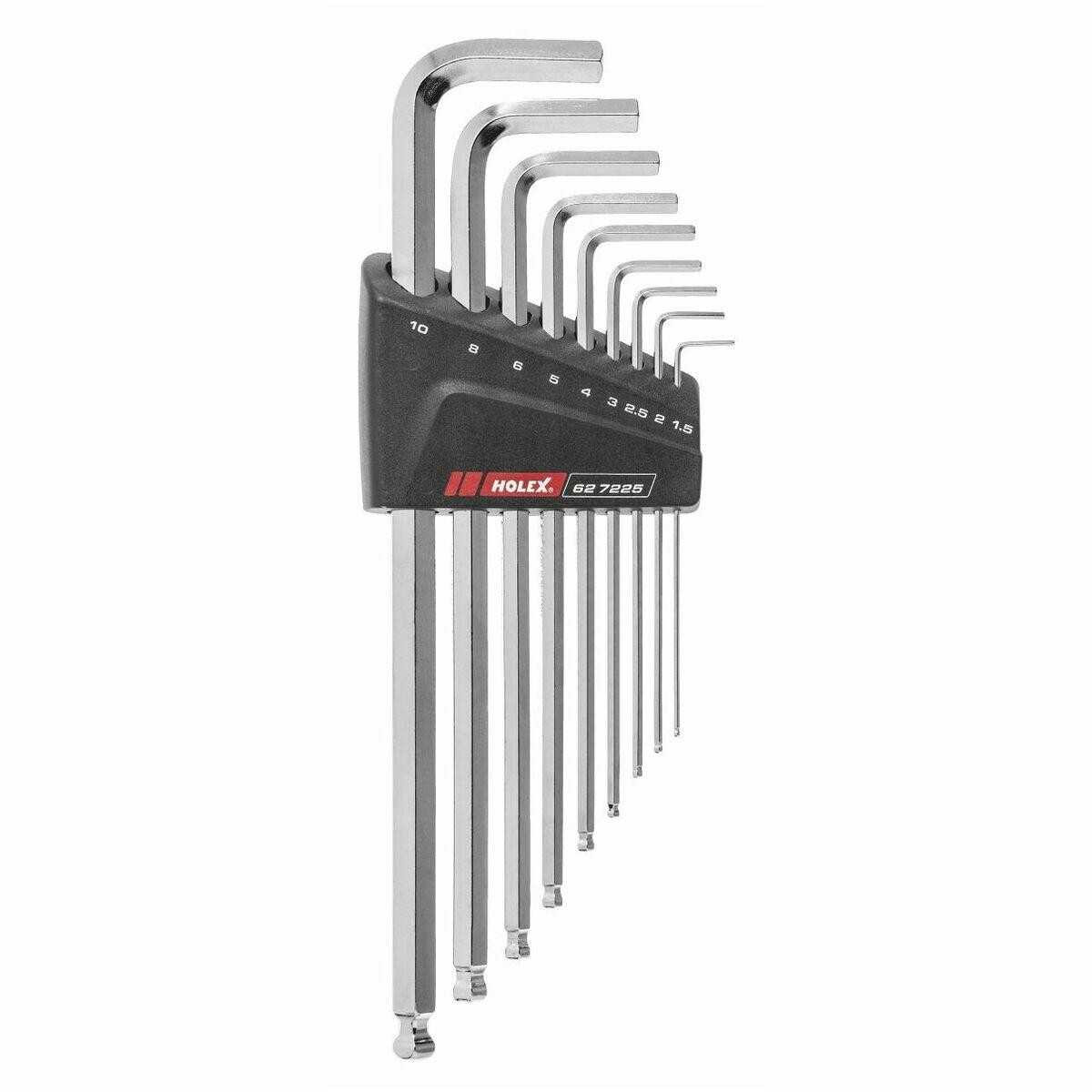 Holex Hexagon Key L-Wrench Ball End Set of 9, Nickel-Plated - Metric