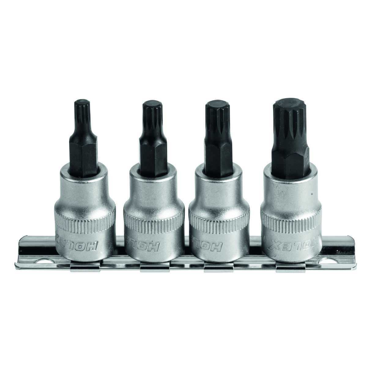 HOLEX Set of tri-square bit sockets, 3/8 inch square drive, 4 pieces