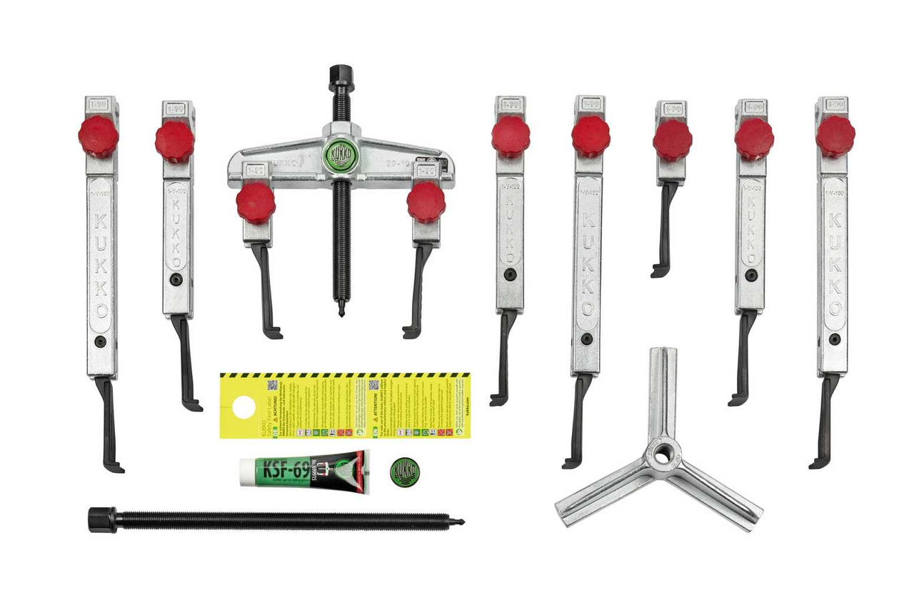 Kukko 13-piece universal puller set (2-jaw and 3-jaw) with narrow