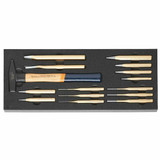 Hammer, Chisel, and Pin Punch Set in Ridged Foam Inlay, 15 Pieces