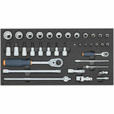 Garant 1/4" and 1/2" Drive Socket Set in Ridged Foam Inlay, 37 Pieces