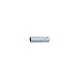 HOLEX deep metric hexagon socket for 1/4 inch drive shown upright with chrome-plated finish